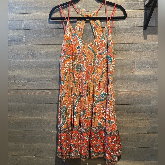 band of the free Dresses & Skirts - Band of The Free paisley orange boho Gypsy hippy mini dress size Large